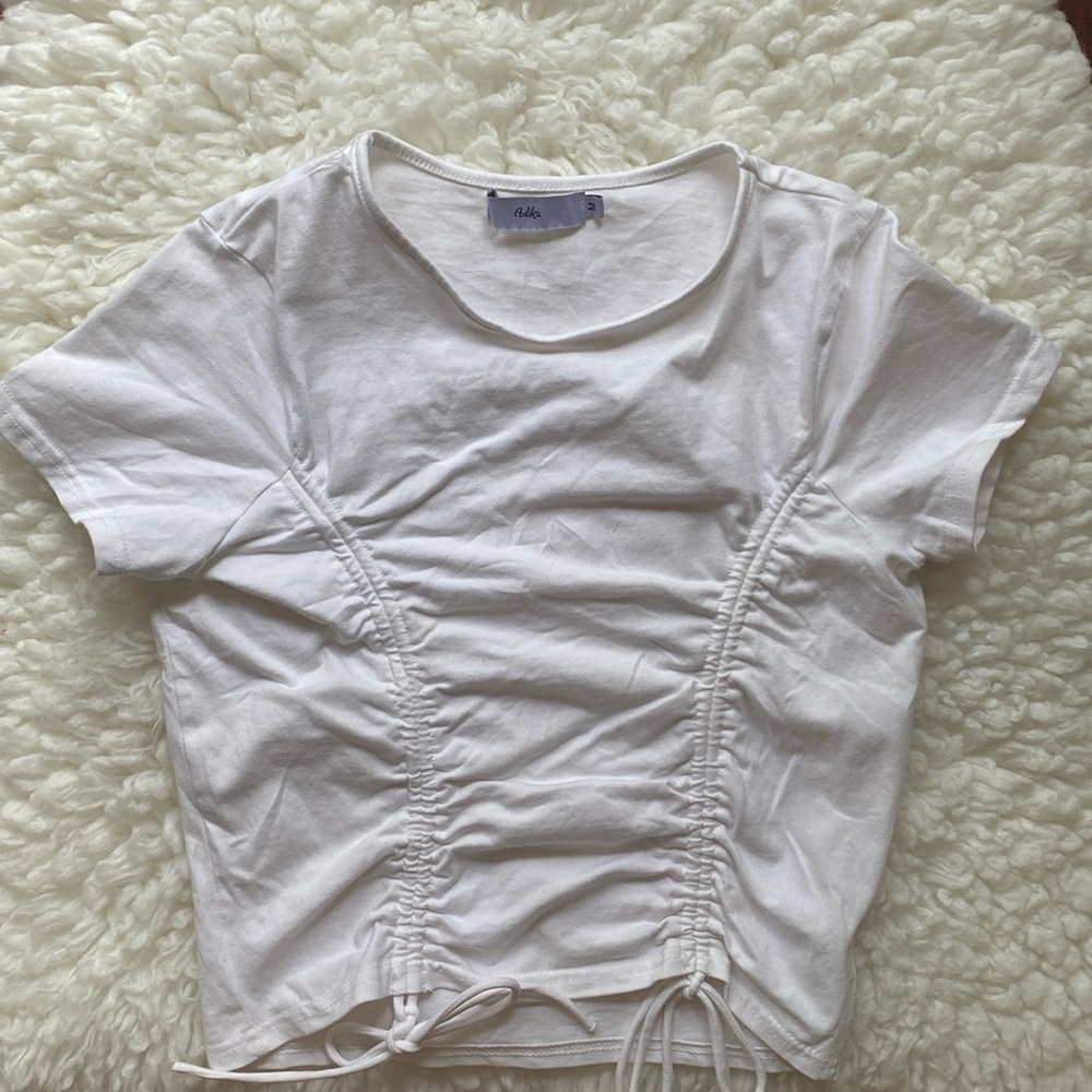 Adika Rouched White Crop Top With Elastic On Front and Ties Size Medium